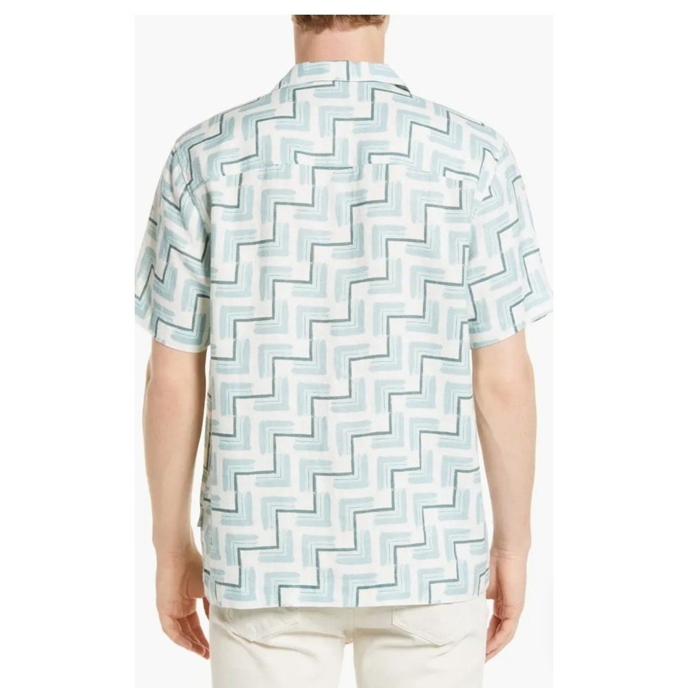 Ted Baker London Brecon Print Short Sleeve Linen Button-Up Shirt Mens 3 Medium - Picture 2 of 7